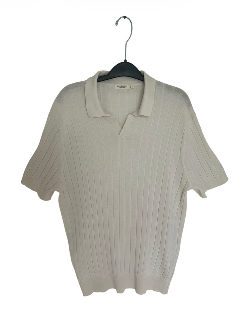 Suitsupply Silk Cotton Ribbed Knit Polo Shirt Men's Size XL Short Sleeve Ivory - Picture 2 of 8